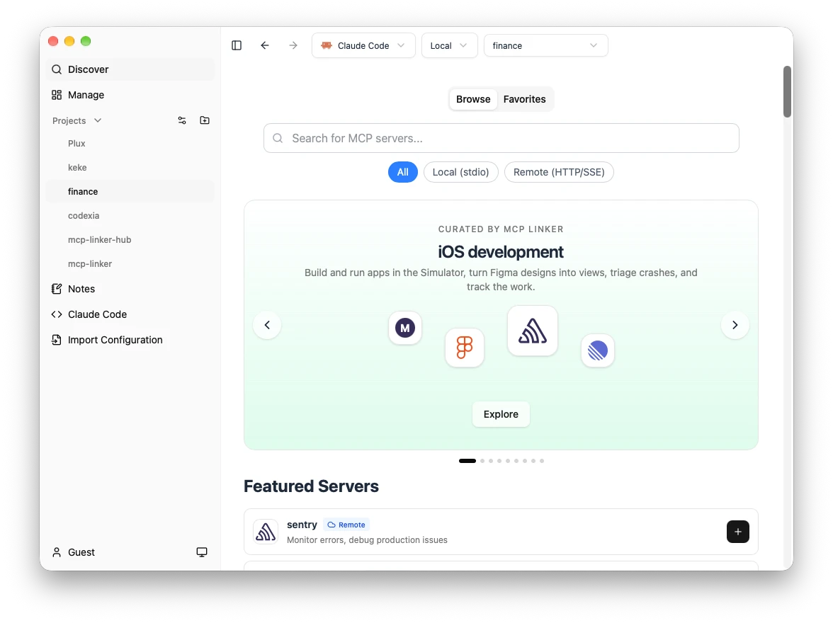 Discover servers in MCP Linker