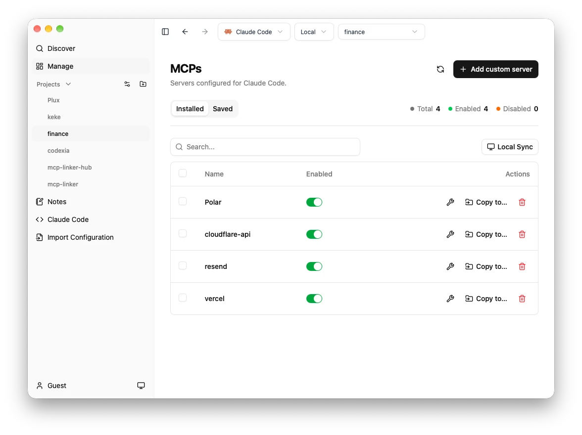 Managing installed servers